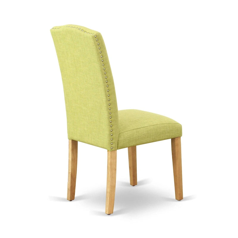 East West Furniture Set da pranzo 3 pezzi - un tavolo da cucina rettangolare e 2 sedie imbottite in tessuto di lino Limelight, rovere