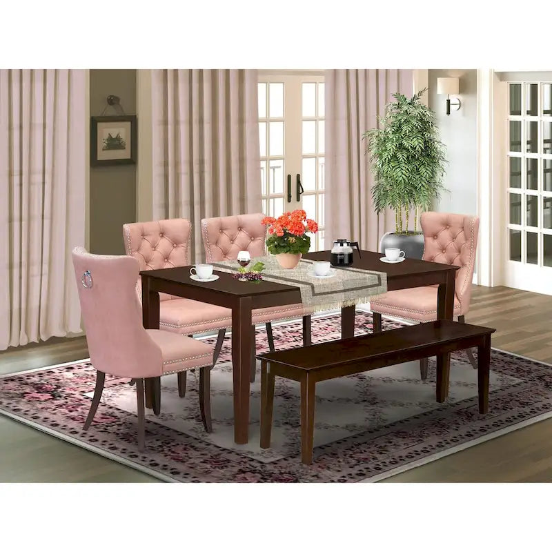 Set da pranzo East West Furniture composto da un tavolo da cucina rettangolare e sedie imbottite, mogano (Opzioni pezzi)