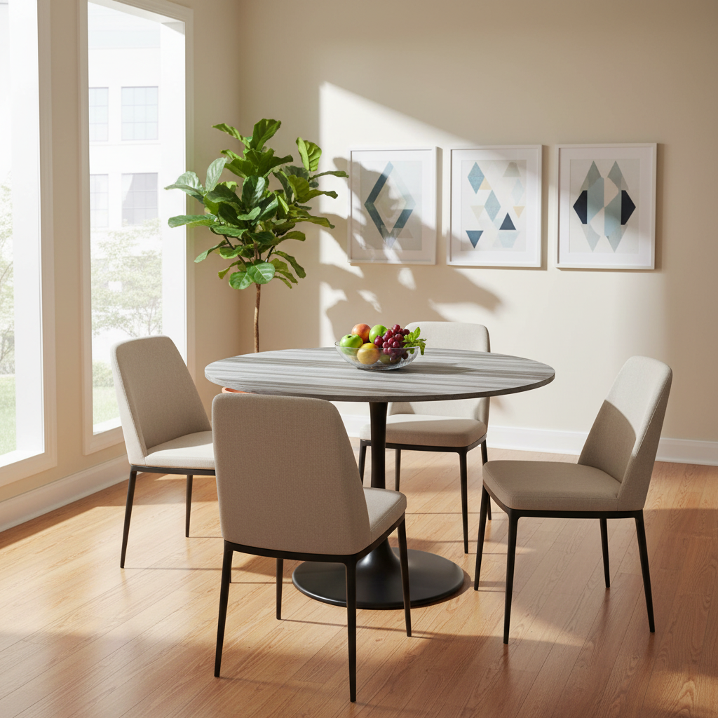 Gray/Black Marble Top Dining Table with Steel Base