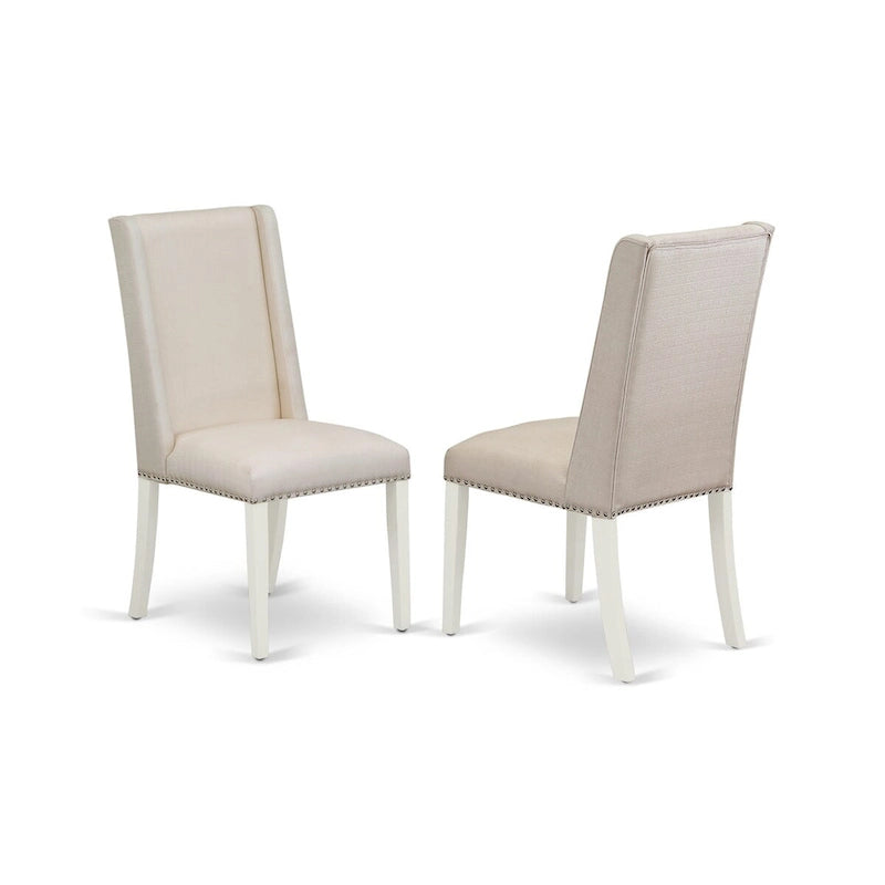 East West Furniture Set da 9 pezzi per cucina - un tavolo da pranzo ovale e 8 sedie Parson in tessuto di lino color crema, bianco lino