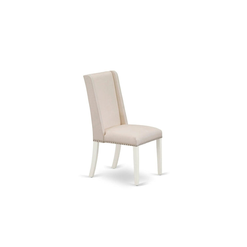 East West Furniture Set da 9 pezzi per cucina - un tavolo da pranzo ovale e 8 sedie Parson in tessuto di lino color crema, bianco lino