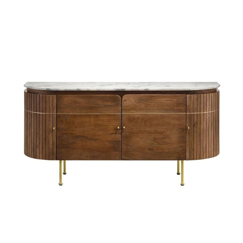 Credenza da pranzo a 4 ante con piano in marmo bianco e naturale
