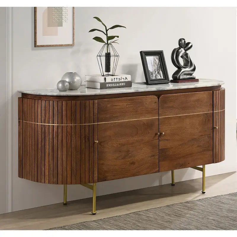 Credenza da pranzo a 4 ante con piano in marmo bianco e naturale
