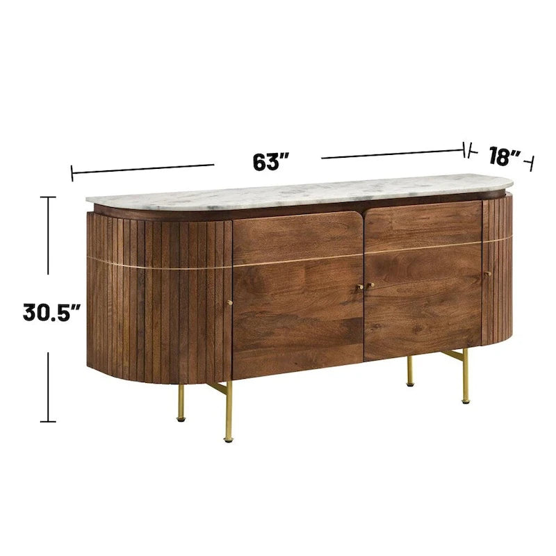 Credenza da pranzo a 4 ante con piano in marmo bianco e naturale