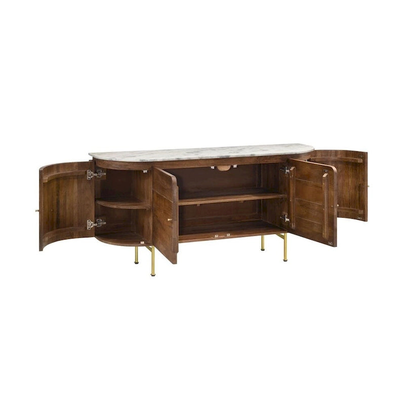 Credenza da pranzo a 4 ante con piano in marmo bianco e naturale