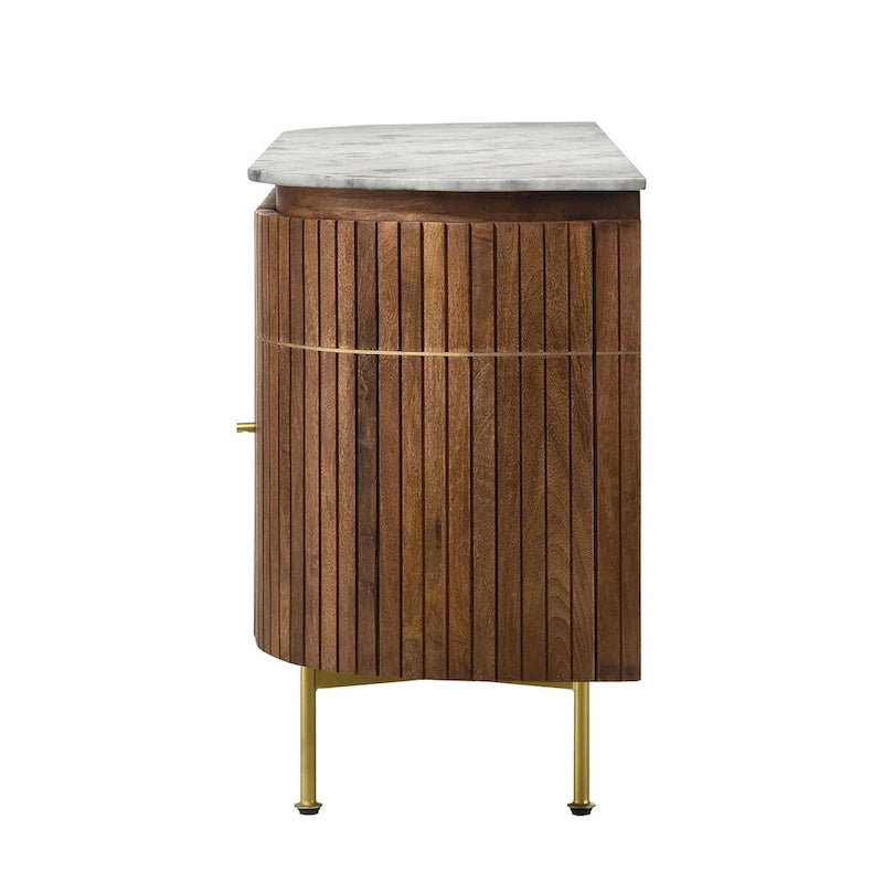 Credenza da pranzo a 4 ante con piano in marmo bianco e naturale