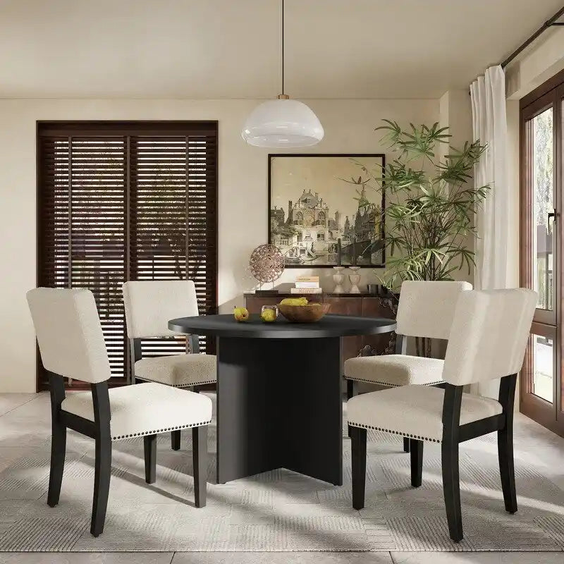Set da tavolo da pranzo rotondo a 5 pezzi, set da tavolo da cucina a piedistallo con 4 sedie da pranzo imbottite per monolocali, appartamenti, piccoli spazi