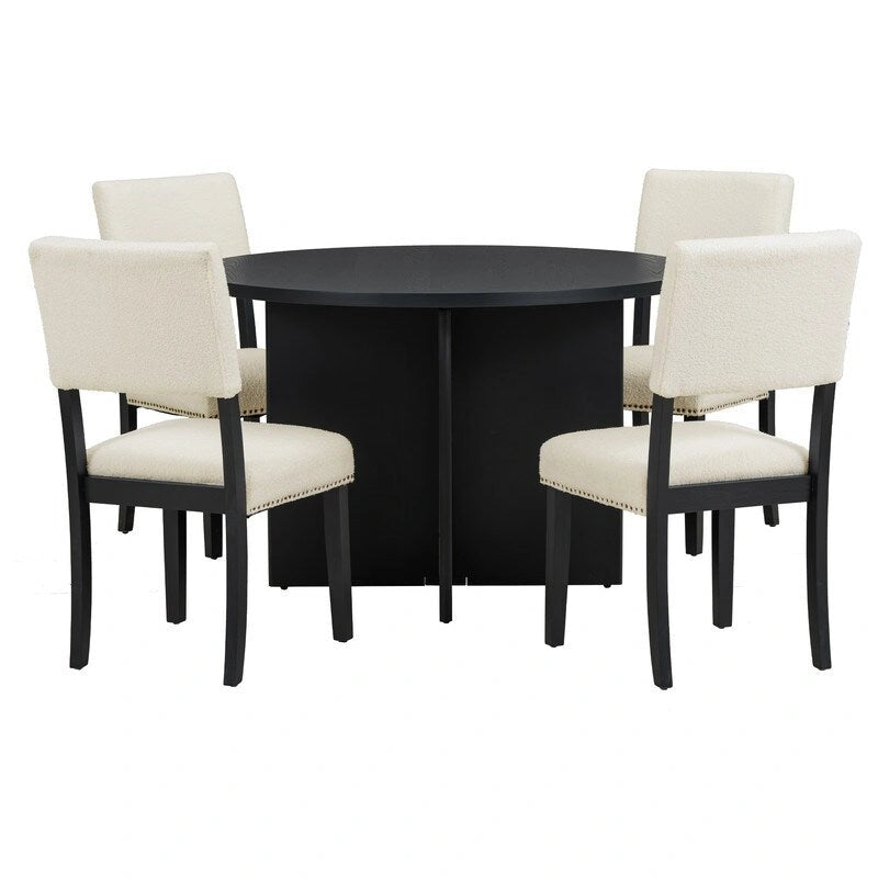 Set da tavolo da pranzo rotondo a 5 pezzi, set da tavolo da cucina a piedistallo con 4 sedie da pranzo imbottite per monolocali, appartamenti, piccoli spazi