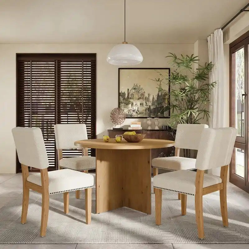 Set da tavolo da pranzo rotondo a 5 pezzi, set da tavolo da cucina a piedistallo con 4 sedie da pranzo imbottite per monolocali, appartamenti, piccoli spazi