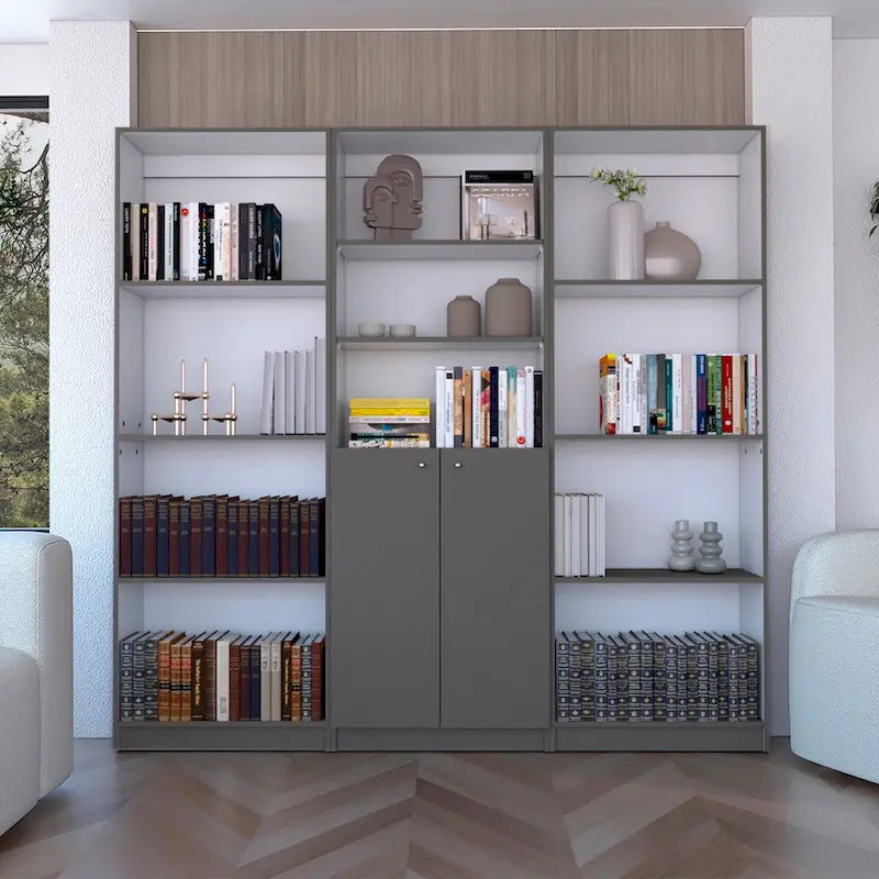 Kenyon Set 3 pezzi Libreria 5 ripiani e Armadietto Larghezza 74