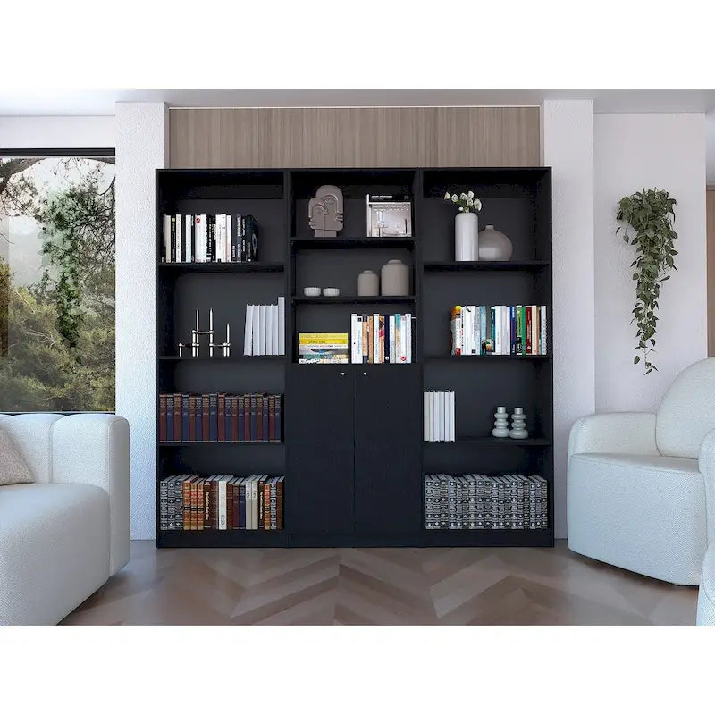Kenyon Set 3 pezzi Libreria 5 ripiani e Armadietto Larghezza 74