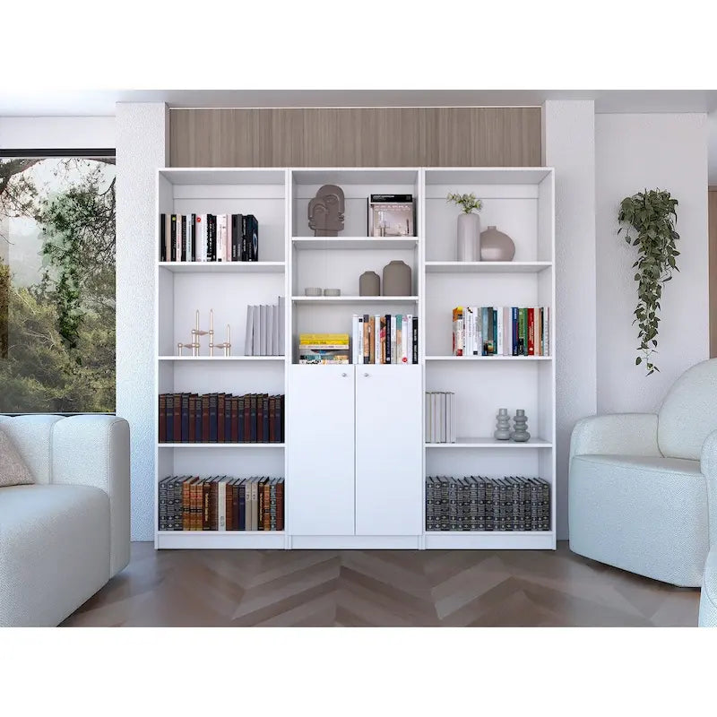 Kenyon Set 3 pezzi Libreria 5 ripiani e Armadietto Larghezza 74