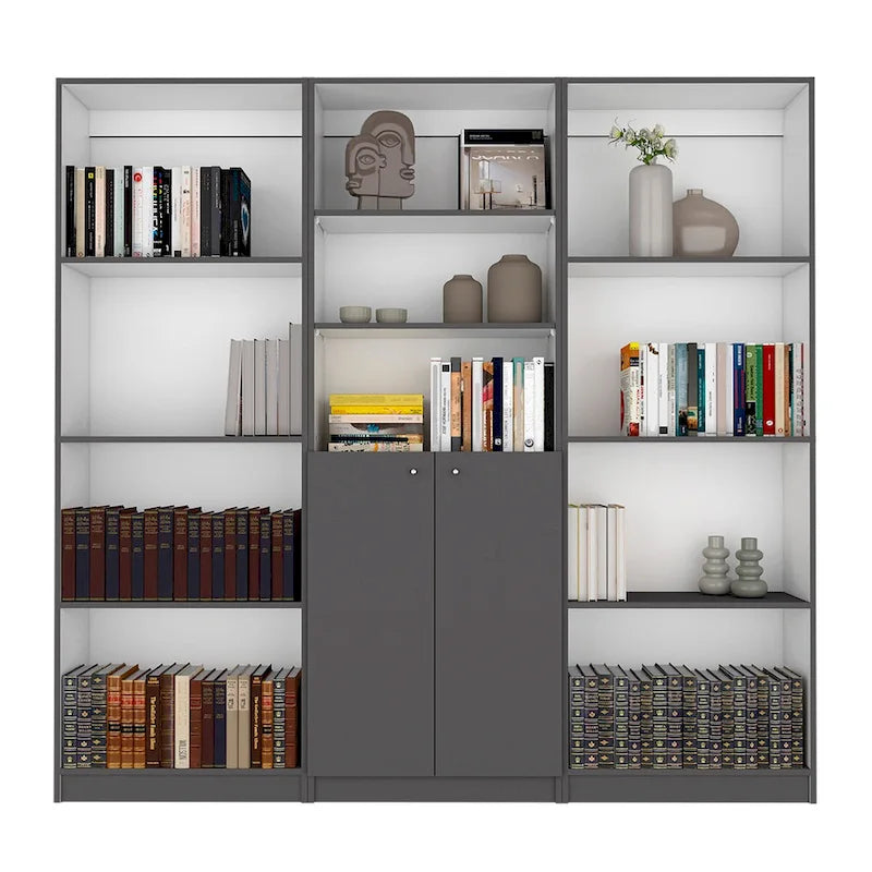 Kenyon Set 3 pezzi Libreria 5 ripiani e Armadietto Larghezza 74