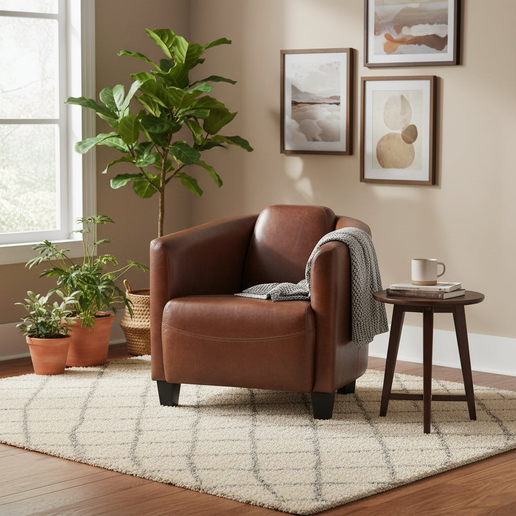 Top Grain Leather Armchair - Brown - Single Seat