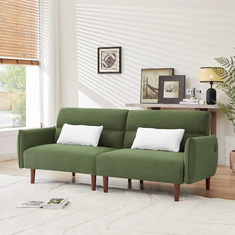 Divano letto futon convertibile, divano letto regolabile, divano letto confortevole in tessuto a coste con gambe in legno e 2 cuscini