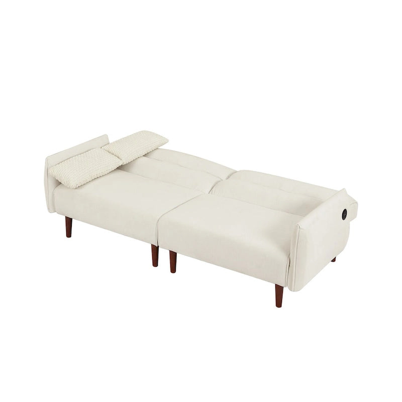 Divano letto futon convertibile, divano letto regolabile, divano letto confortevole in tessuto a coste con gambe in legno e 2 cuscini