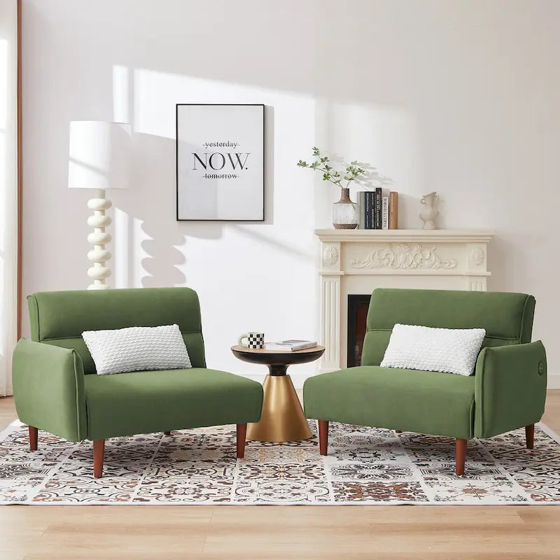 Divano letto futon convertibile, divano letto regolabile, divano letto confortevole in tessuto a coste con gambe in legno e 2 cuscini