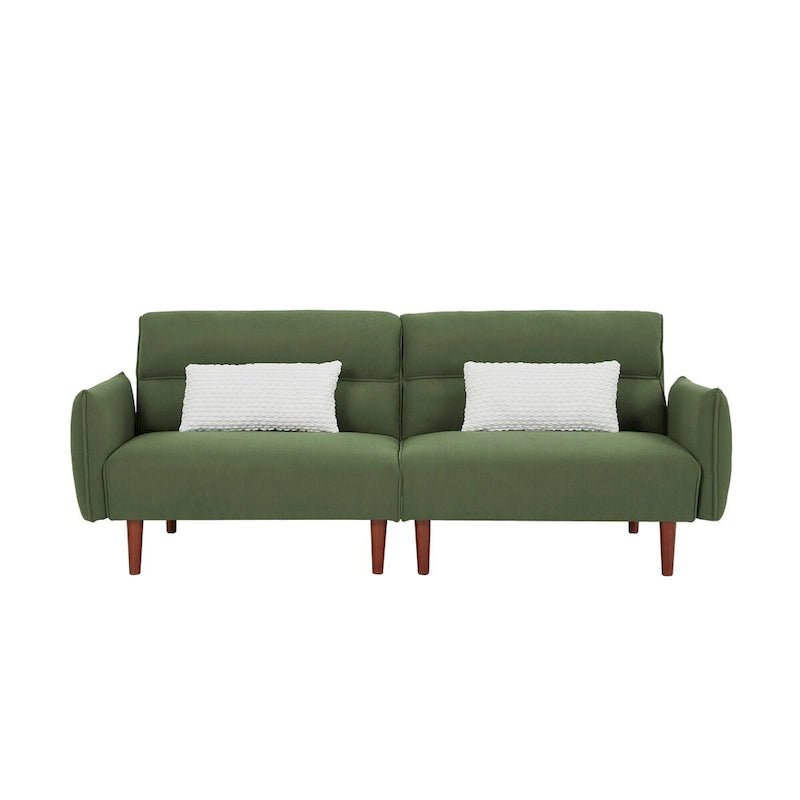 Divano letto futon convertibile, divano letto regolabile, divano letto confortevole in tessuto a coste con gambe in legno e 2 cuscini