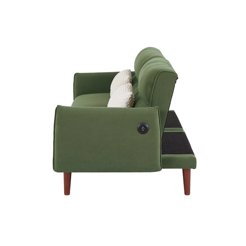Divano letto futon convertibile, divano letto regolabile, divano letto confortevole in tessuto a coste con gambe in legno e 2 cuscini