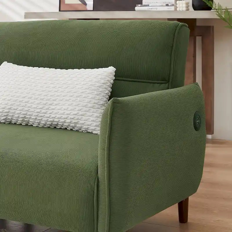 Divano letto futon convertibile, divano letto regolabile, divano letto confortevole in tessuto a coste con gambe in legno e 2 cuscini