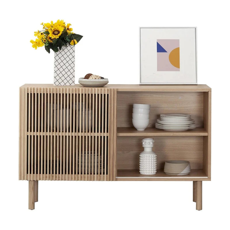Credenza in rovere color legno con armadietto di stoccaggio da 48 pollici