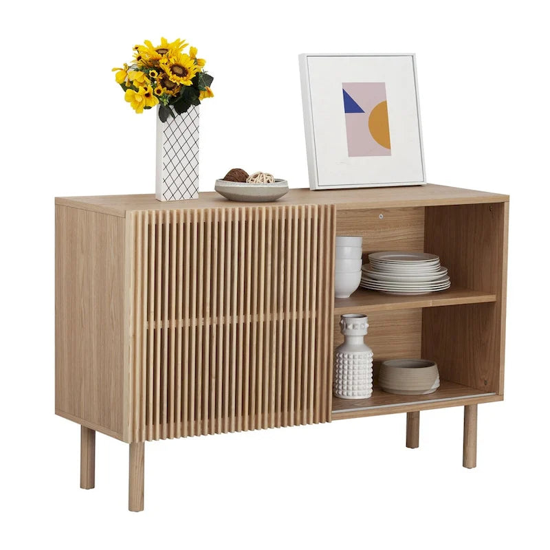 Credenza in rovere color legno con armadietto di stoccaggio da 48 pollici