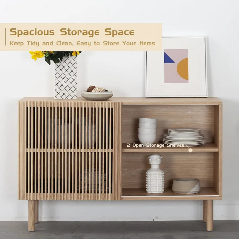 Credenza in rovere color legno con armadietto di stoccaggio da 48 pollici