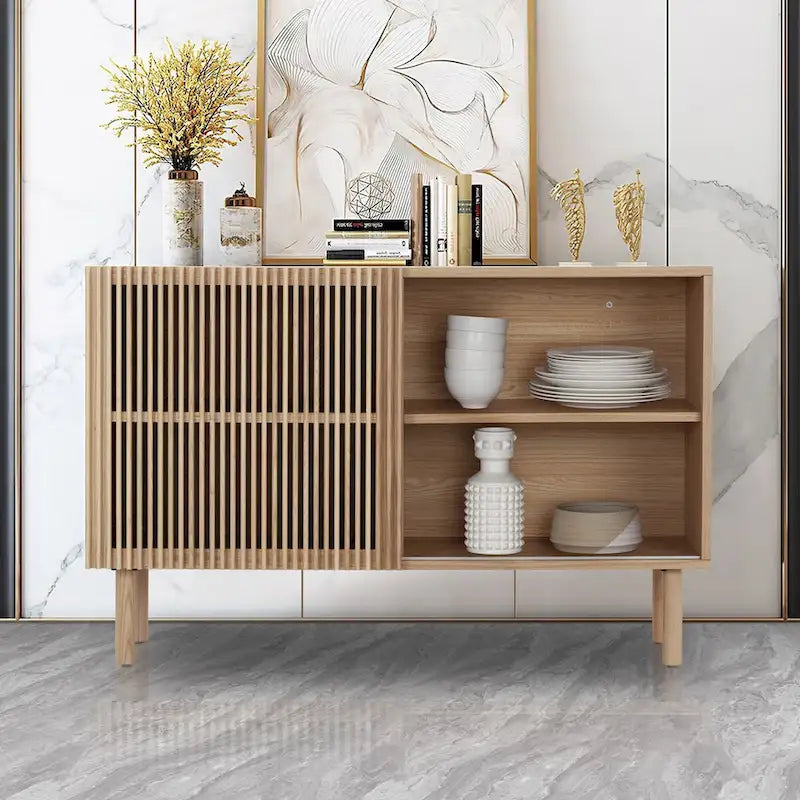 Credenza in rovere color legno con armadietto di stoccaggio da 48 pollici