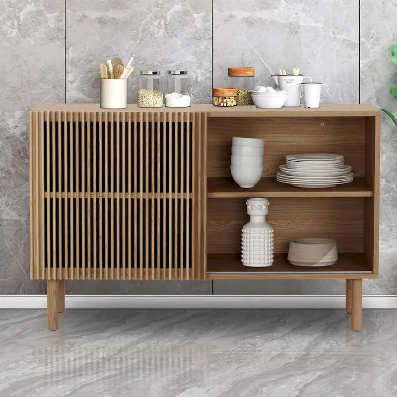 Credenza in rovere color legno con armadietto di stoccaggio da 48 pollici