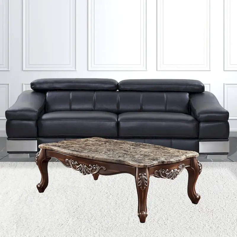 57" Brown and Oak Faux Marble Coffee Table - Rectangular