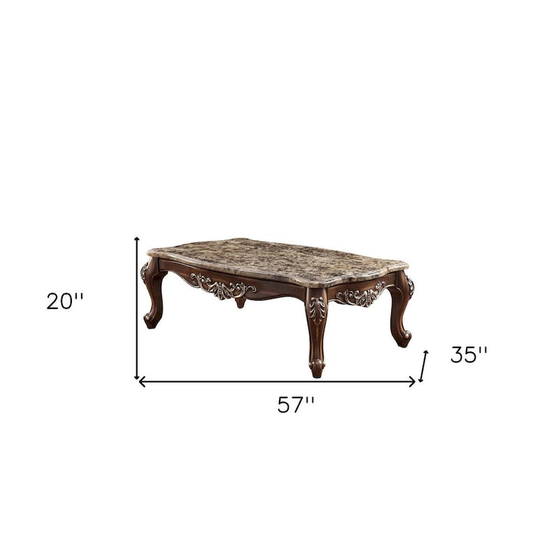57" Brown and Oak Faux Marble Coffee Table - Rectangular