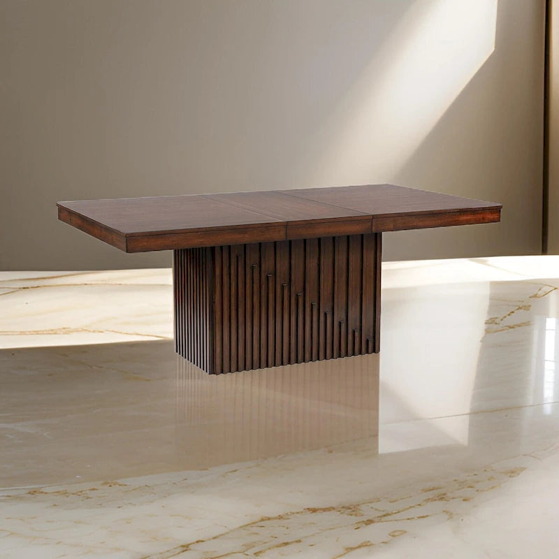 Tavolo da pranzo Ryn, piano rettangolare allungabile rimovibile da 60-78 pollici, marrone