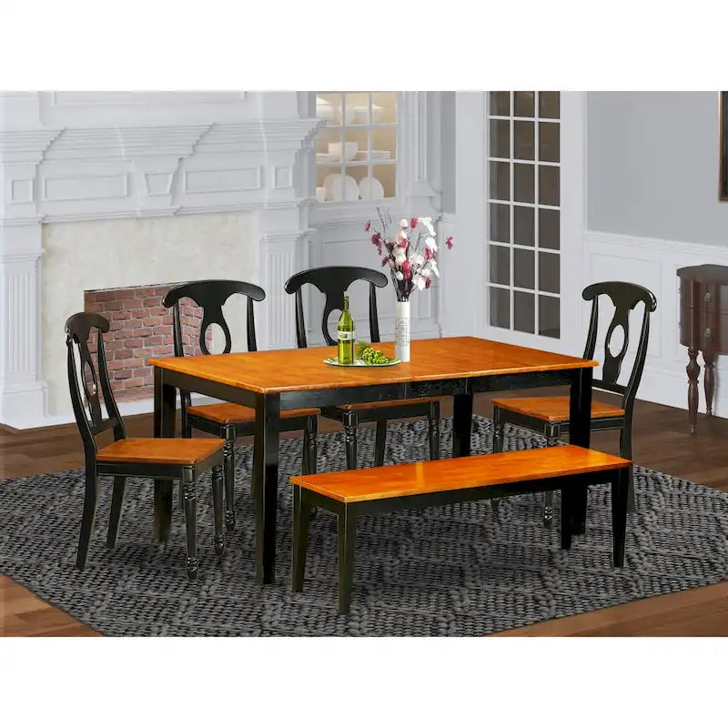 East West Furniture Set da pranzo con tavolo rettangolare e sedie da pranzo con panca (opzioni tipo di seduta della sedia)