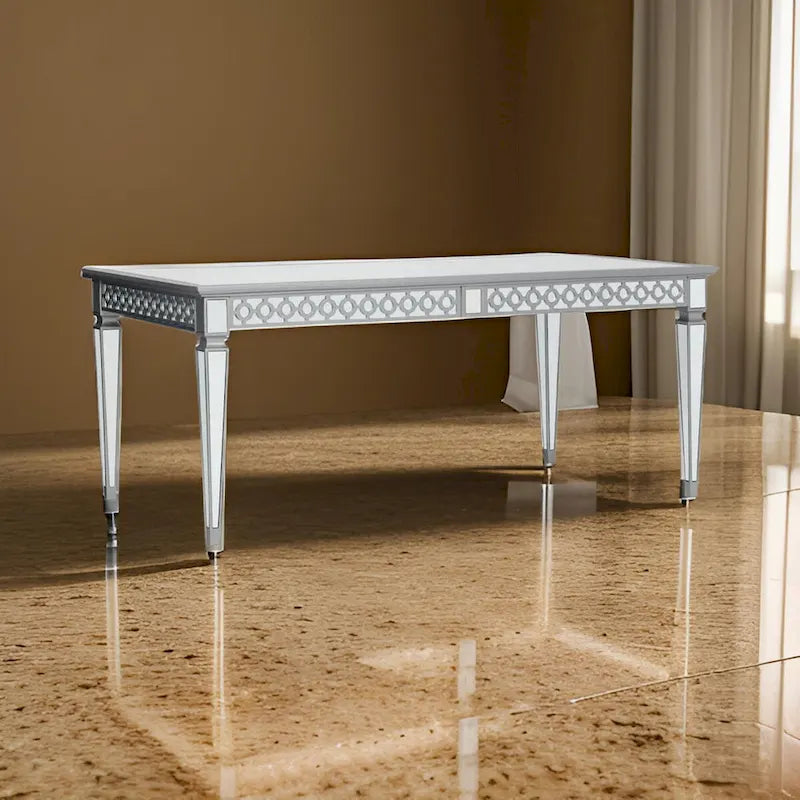 Tavolo da pranzo Ada, allungabile, 183-229 cm, piano rettangolare, a specchio, color argento