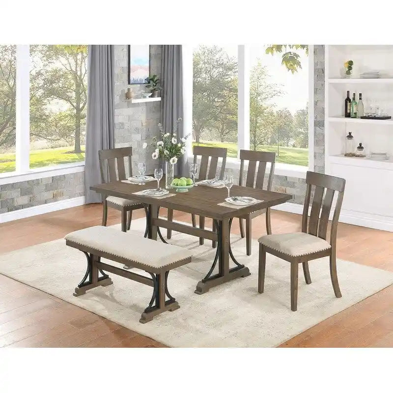 Mobili di Migliore Qualità Set da Pranzo Rustici in Rovere Marrone