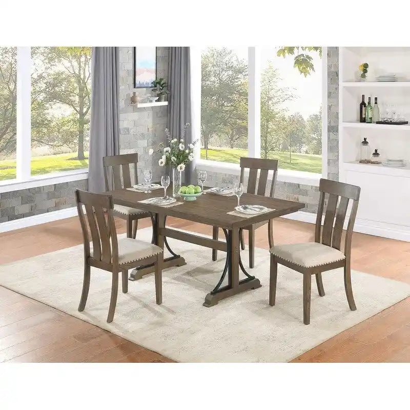 Mobili di Migliore Qualità Set da Pranzo Rustici in Rovere Marrone