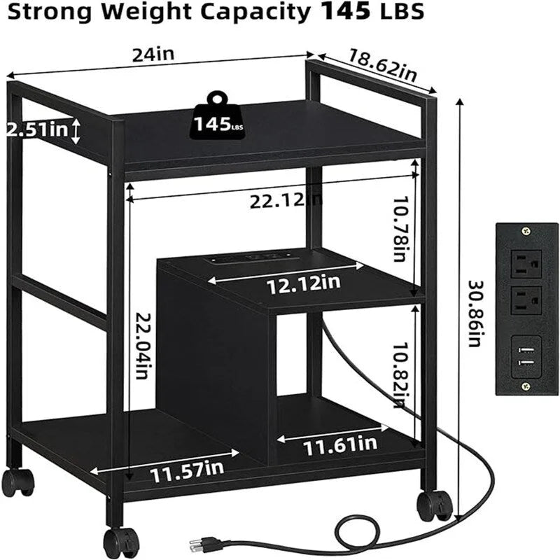 Supporto per stampante con stazione di ricarica e porte USB, grande, 3 livelli - 24P x 18,62L x 30,86A
