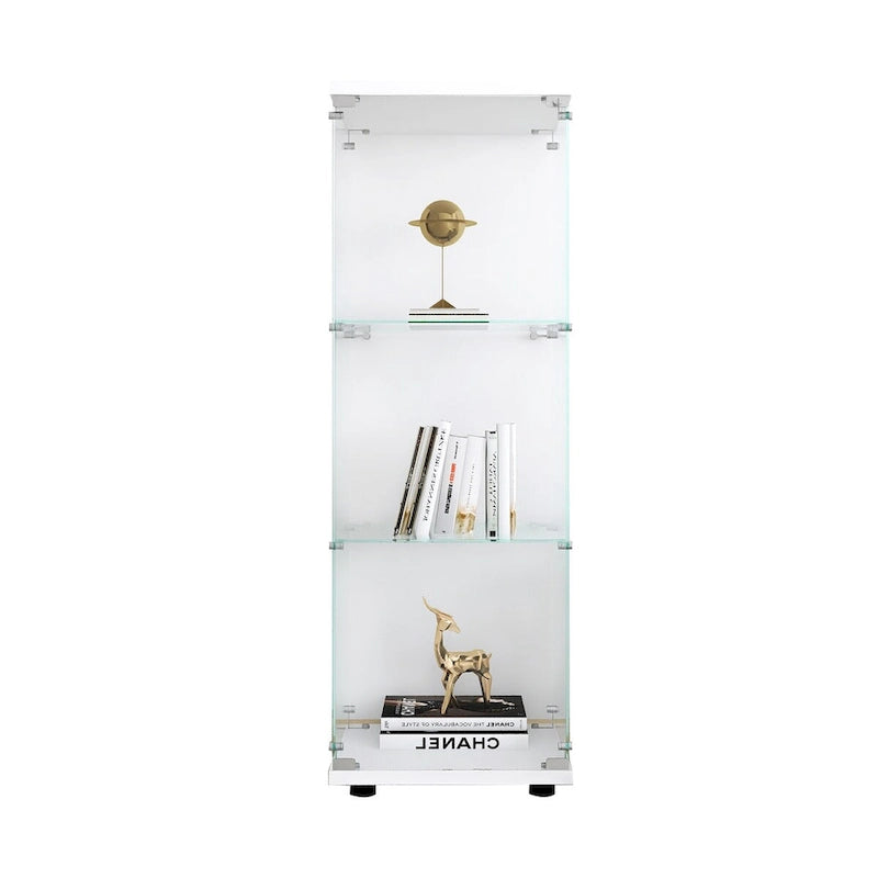 White One-Door Glass Display Cabinet with 3 Shelves
