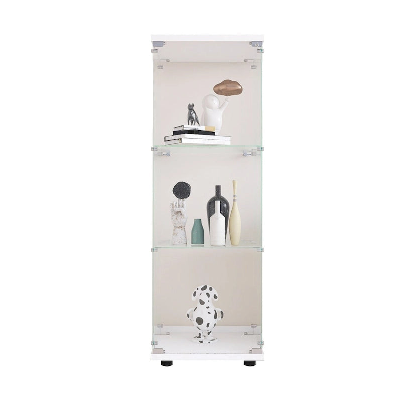 White One-Door Glass Display Cabinet with 3 Shelves
