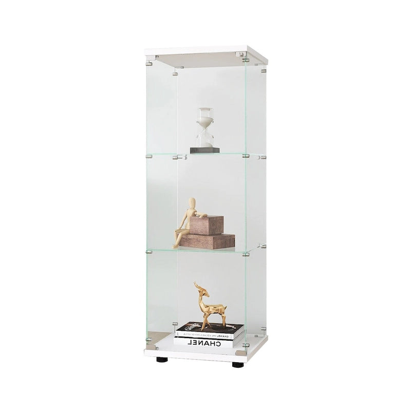 White One-Door Glass Display Cabinet with 3 Shelves