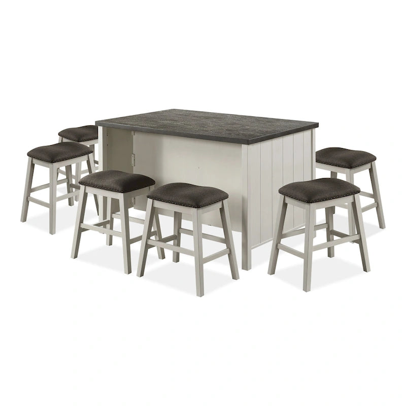 Hanto - Set da pranzo 7 pezzi a misura bancone, in legno massello, bianco di Furniture of America