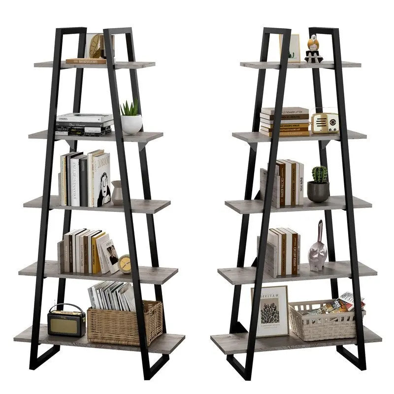 5-Tier Bookshelf - Oak/Grey - Industrial Style - Adult