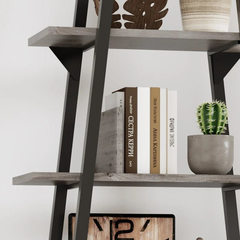 5-Tier Bookshelf - Oak/Grey - Industrial Style - Adult