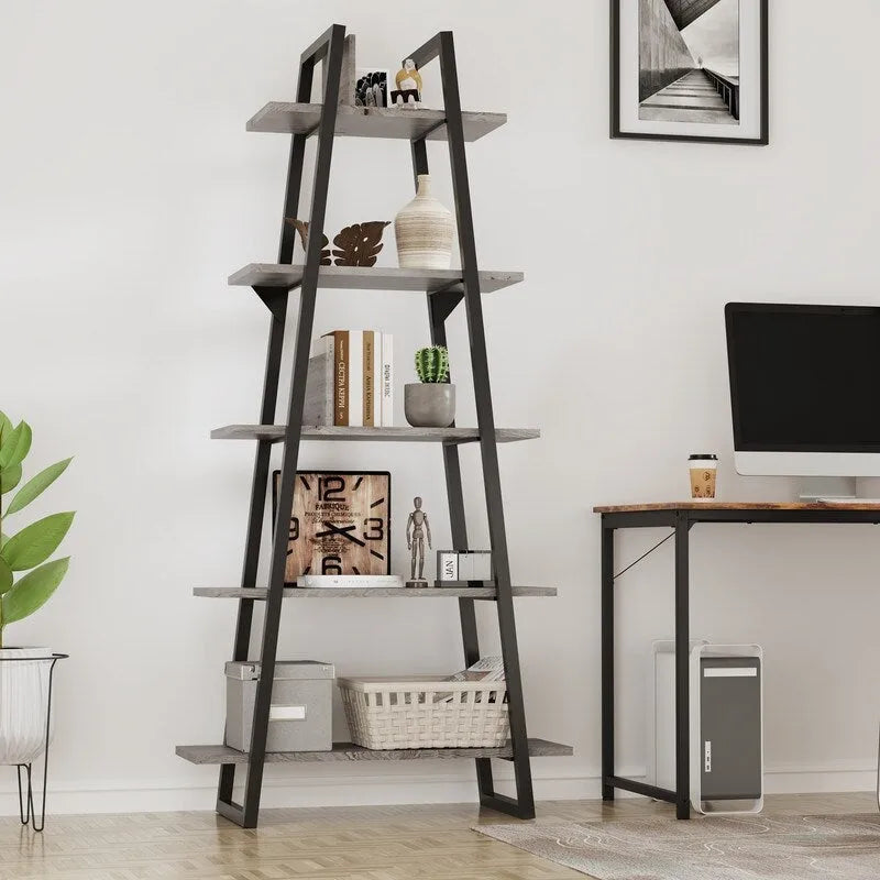 5-Tier Bookshelf - Oak/Grey - Industrial Style - Adult