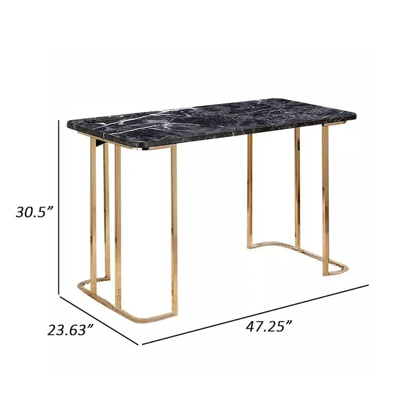 Scrivania Jenny da 47 pollici, presa di corrente USB, gambe in metallo dorato, finto marmo nero