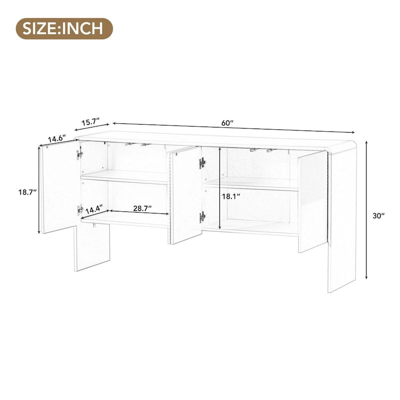 Credenza 4 ante 60L con ripiani regolabili (crema)