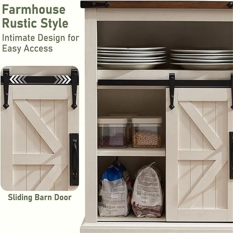 Dark Rustic Oak/Antique White Bathroom Floor Cabinet with Barn Door