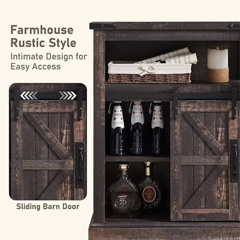 Dark Rustic Oak/Antique White Bathroom Floor Cabinet with Barn Door