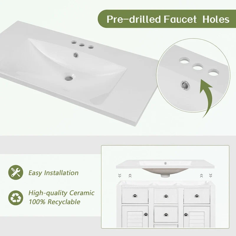 Mobile bagno con lavabo in ceramica, due ante e cinque cassetti