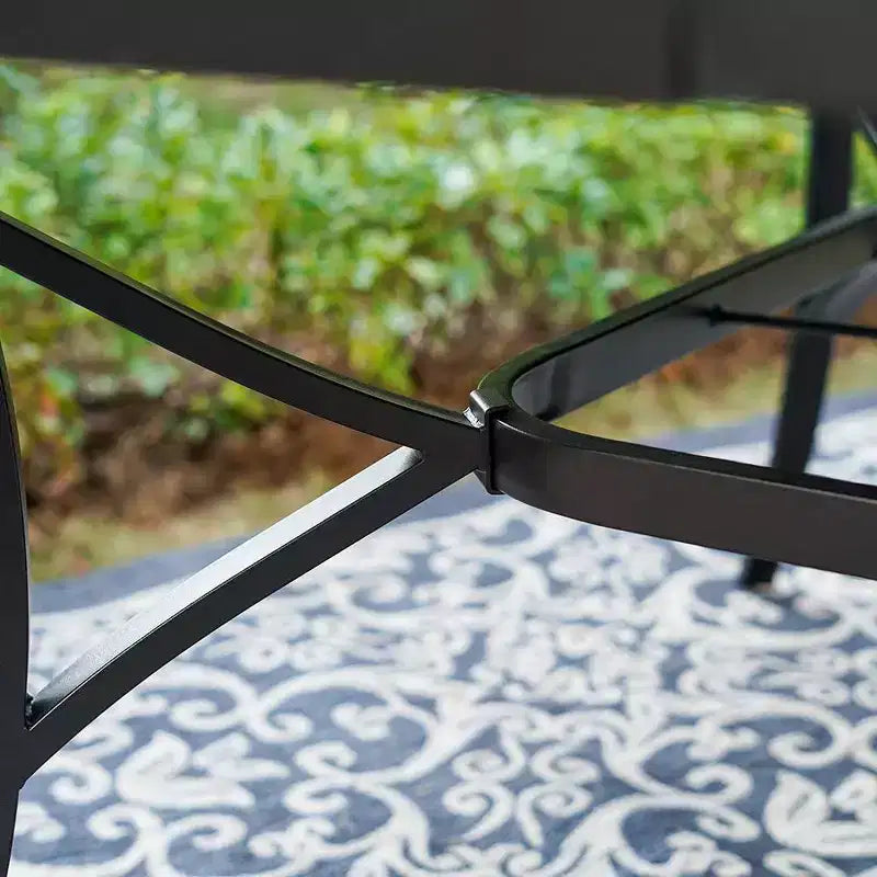 Captiva Designs Tavolo da pranzo quadrato in metallo con piano a doghe e sedie girevoli in vimini con cuscini spessi, 9 pezzi